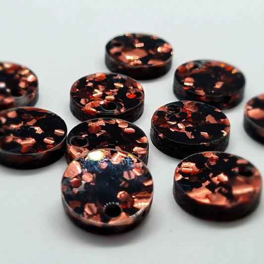 14mm CHUNKY BLACK & ROSE GOLD GLITTER Acrylic Toppers/Studs