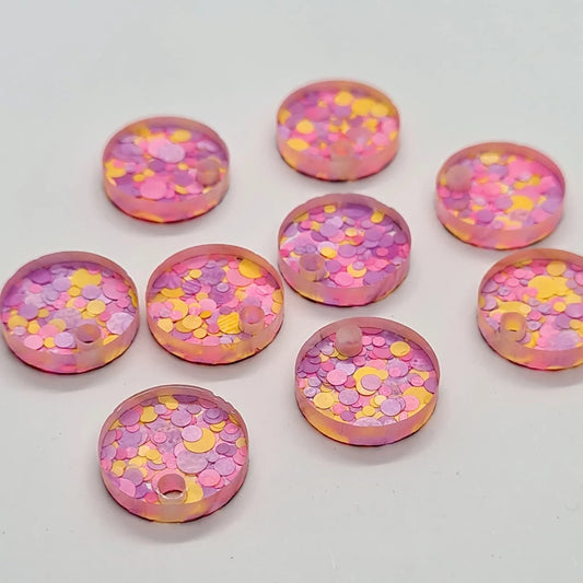 14mm FLUROESCENT CONFETTI GLITTER Acrylic Toppers/Studs