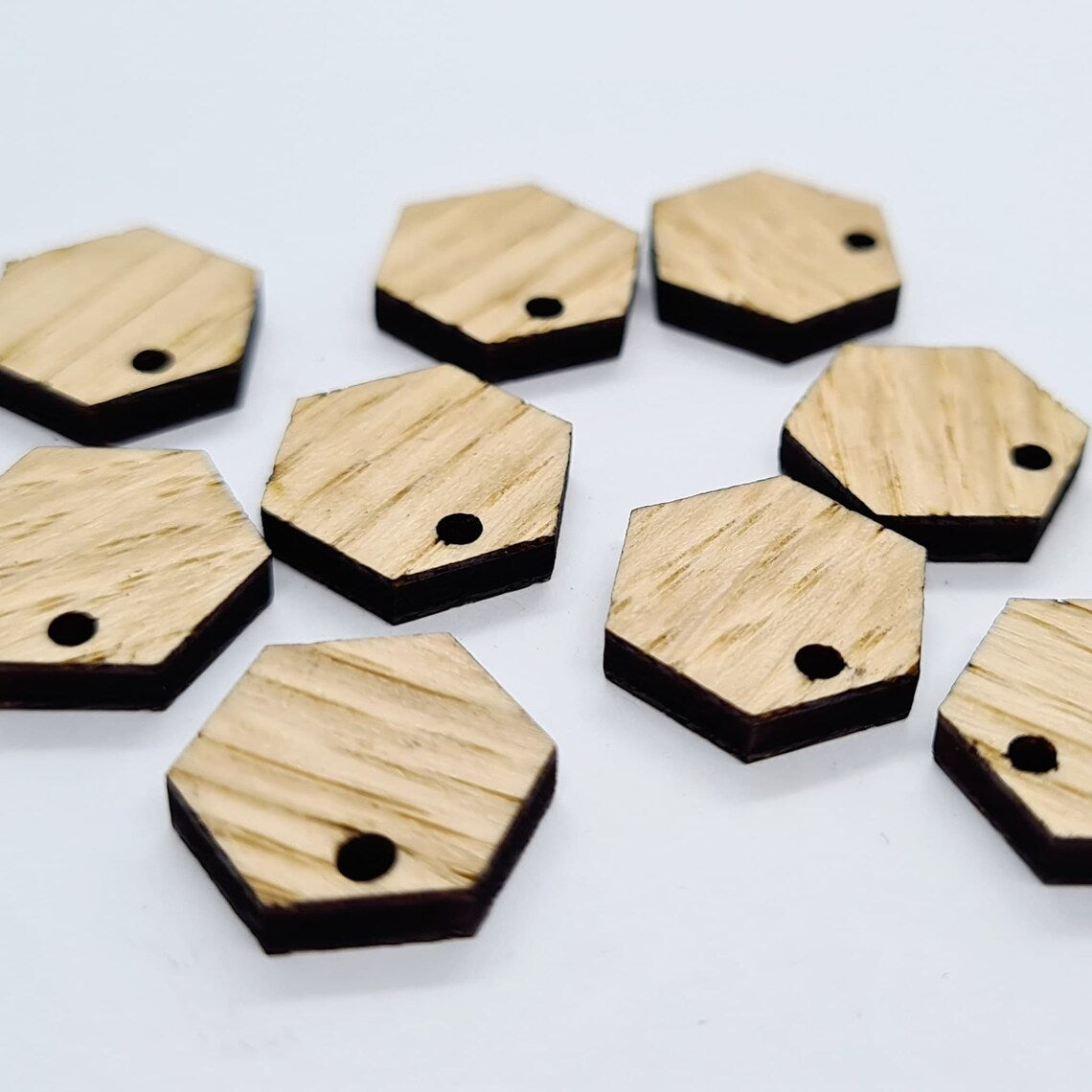 14mm OAK VENEER HEXAGON Toppers/Studs