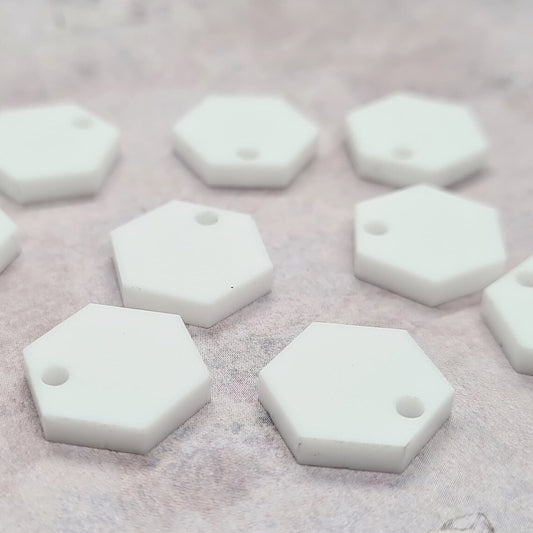 14mm GLOSSY WHITE Acrylic HEXAGONS Toppers/Studs