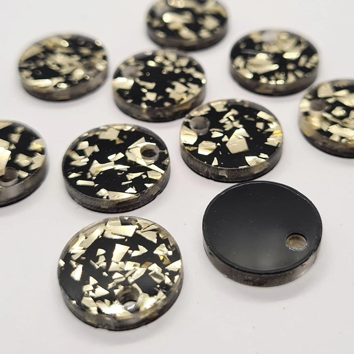 14mm BLACK AND GOLD SHARD GLITTER Acrylic Toppers/Studs