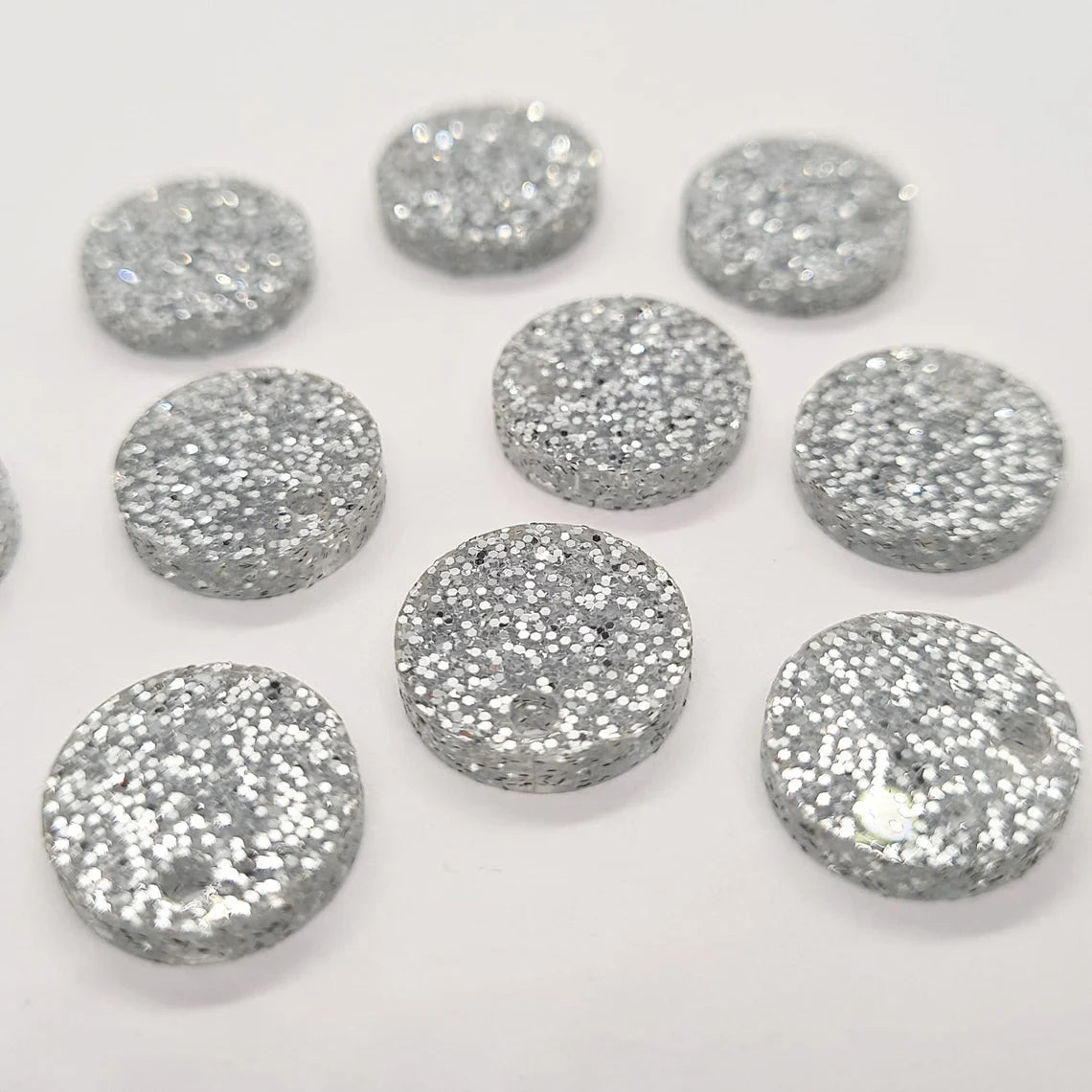 14mm SILVER GLITTER Acrylic Toppers/Studs