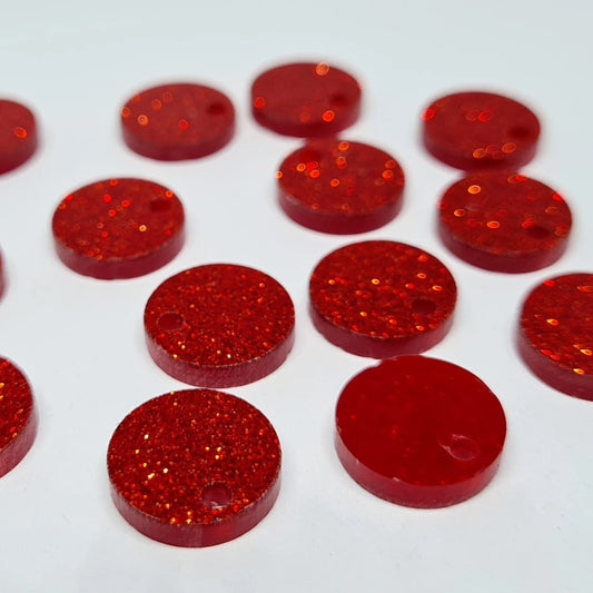 14mm RED GLITTER Acrylic Toppers/Studs