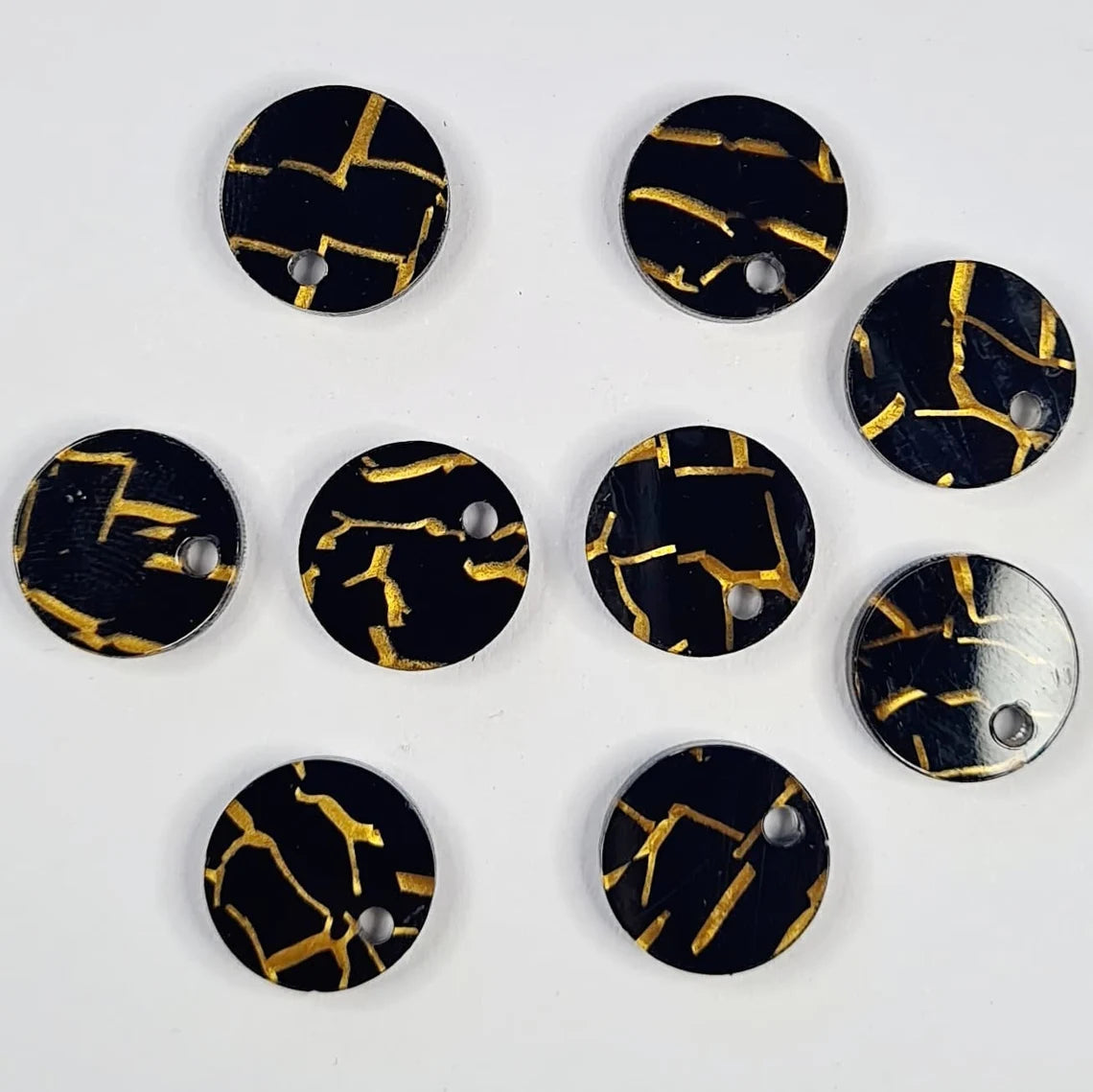 14mm BLACK & GOLD TUNNEL FOIL Acrylic Toppers/Studs