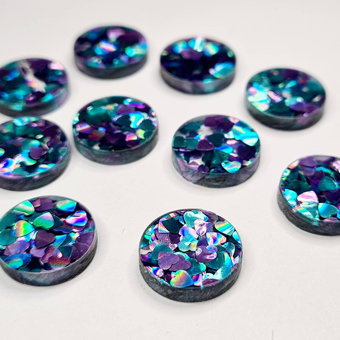 14mm CHUNKY PEACOCK GLITTER Acrylic Toppers/Studs