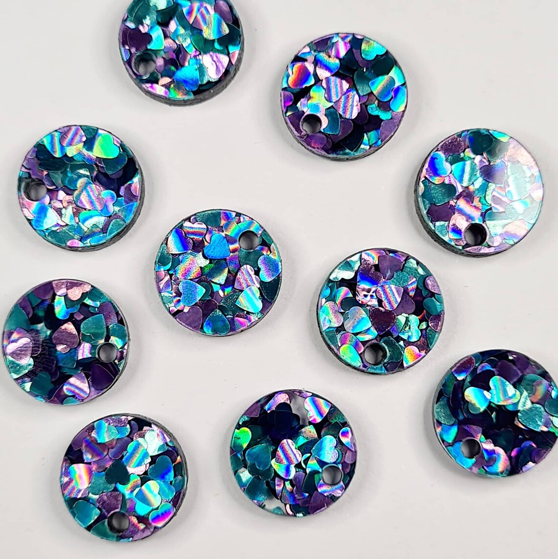 14mm CHUNKY PEACOCK GLITTER Acrylic Toppers/Studs