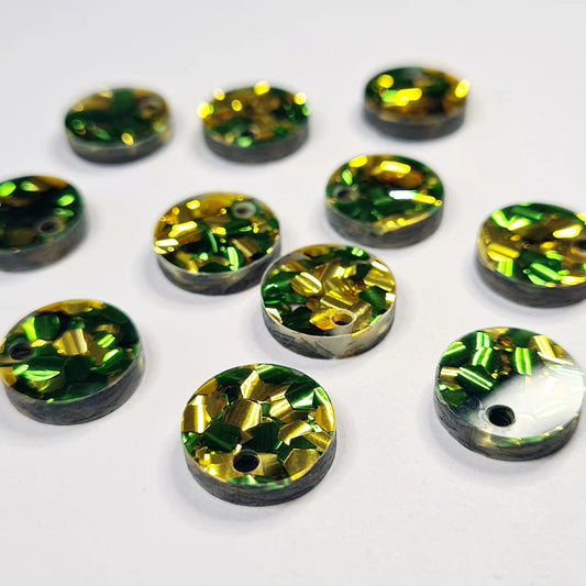 14mm CHUNKY GREEN AND GOLD GLITTER Acrylic Toppers/Studs