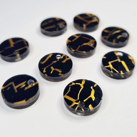 14mm BLACK & GOLD TUNNEL FOIL Acrylic Toppers/Studs