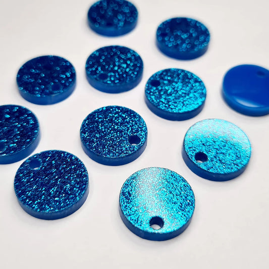 14mm SKY BLUE GLITTER Acrylic Toppers/Studs