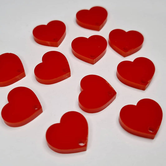 14mm SOLID RED Acrylic HEART Toppers/Studs