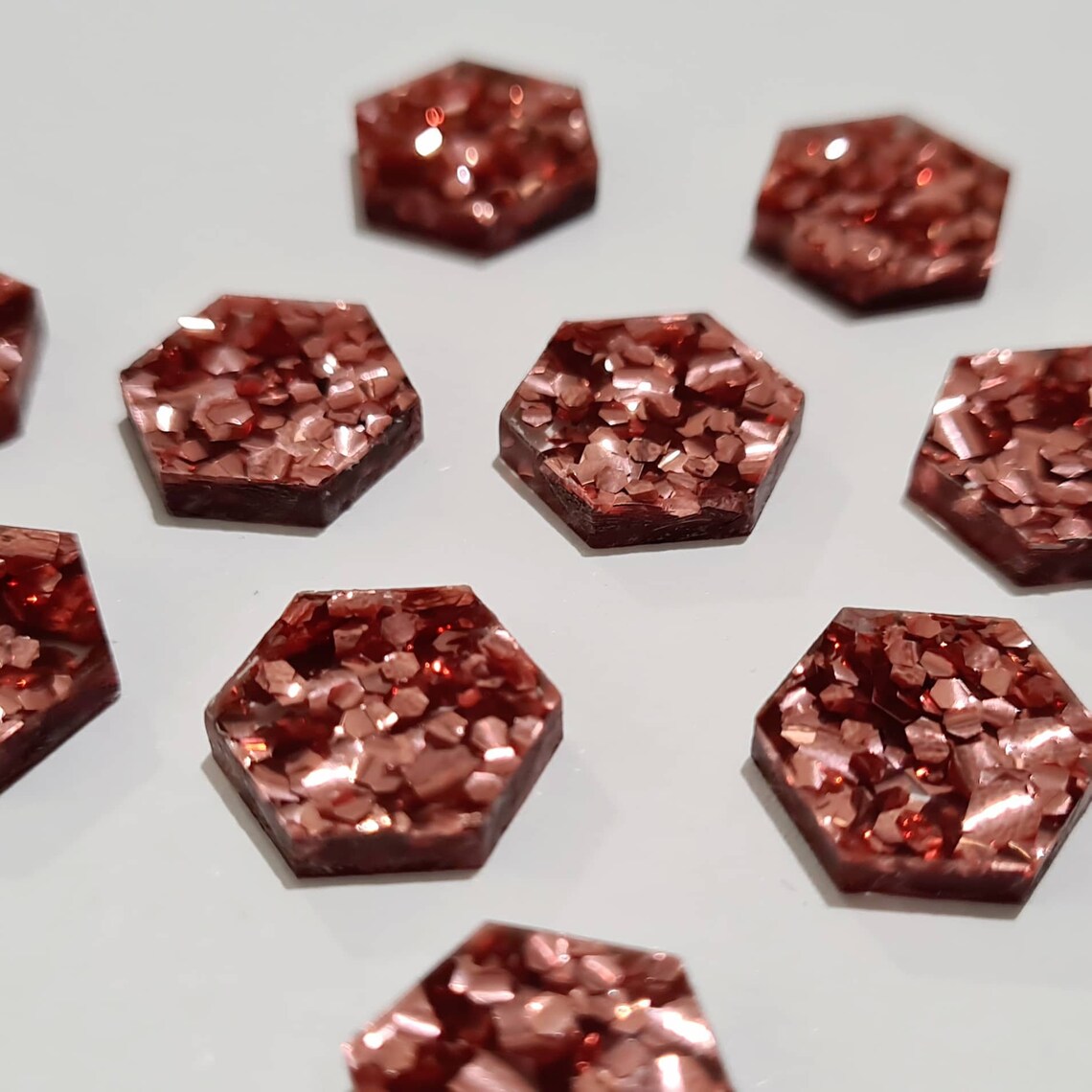 14mm CHUNKY ROSE GOLD GLITTER Acrylic HEXAGONS