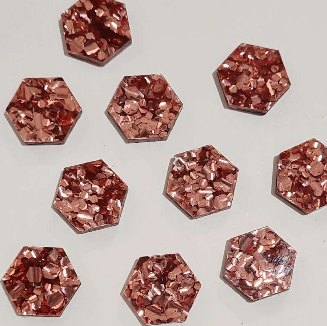 14mm CHUNKY ROSE GOLD GLITTER Acrylic HEXAGONS