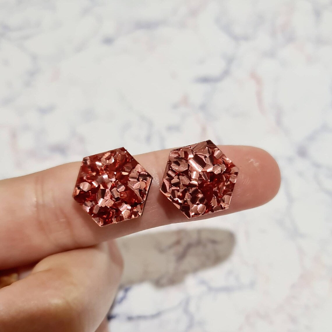 14mm CHUNKY ROSE GOLD GLITTER Acrylic HEXAGONS