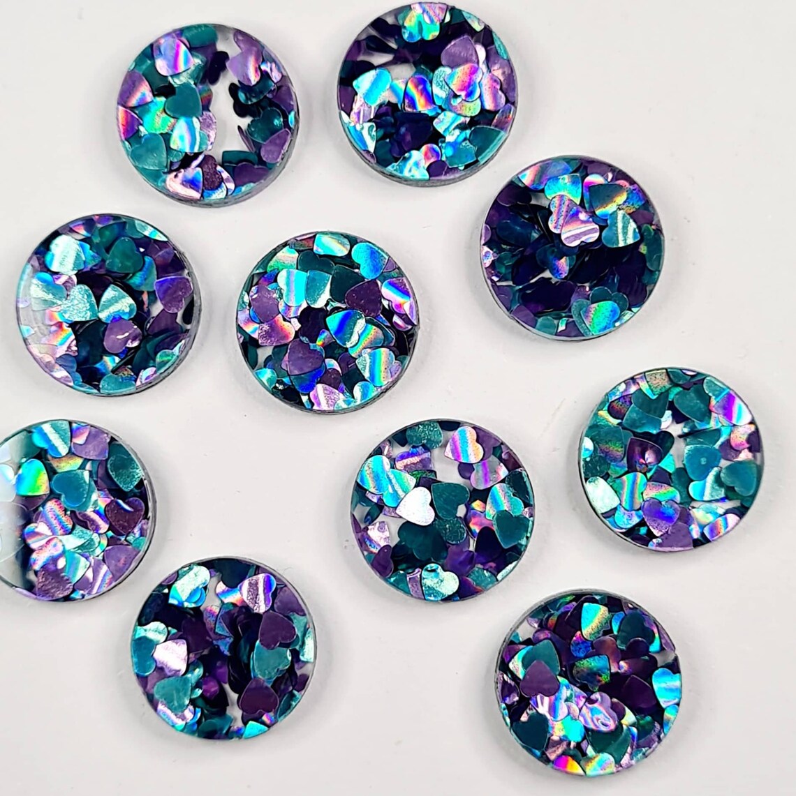 14mm CHUNKY PEACOCK GLITTER Acrylic Toppers/Studs