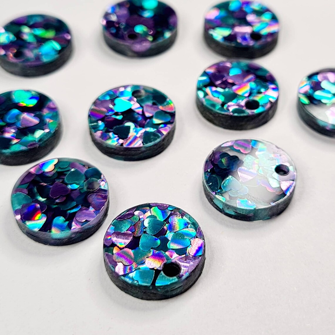 14mm CHUNKY PEACOCK GLITTER Acrylic Toppers/Studs