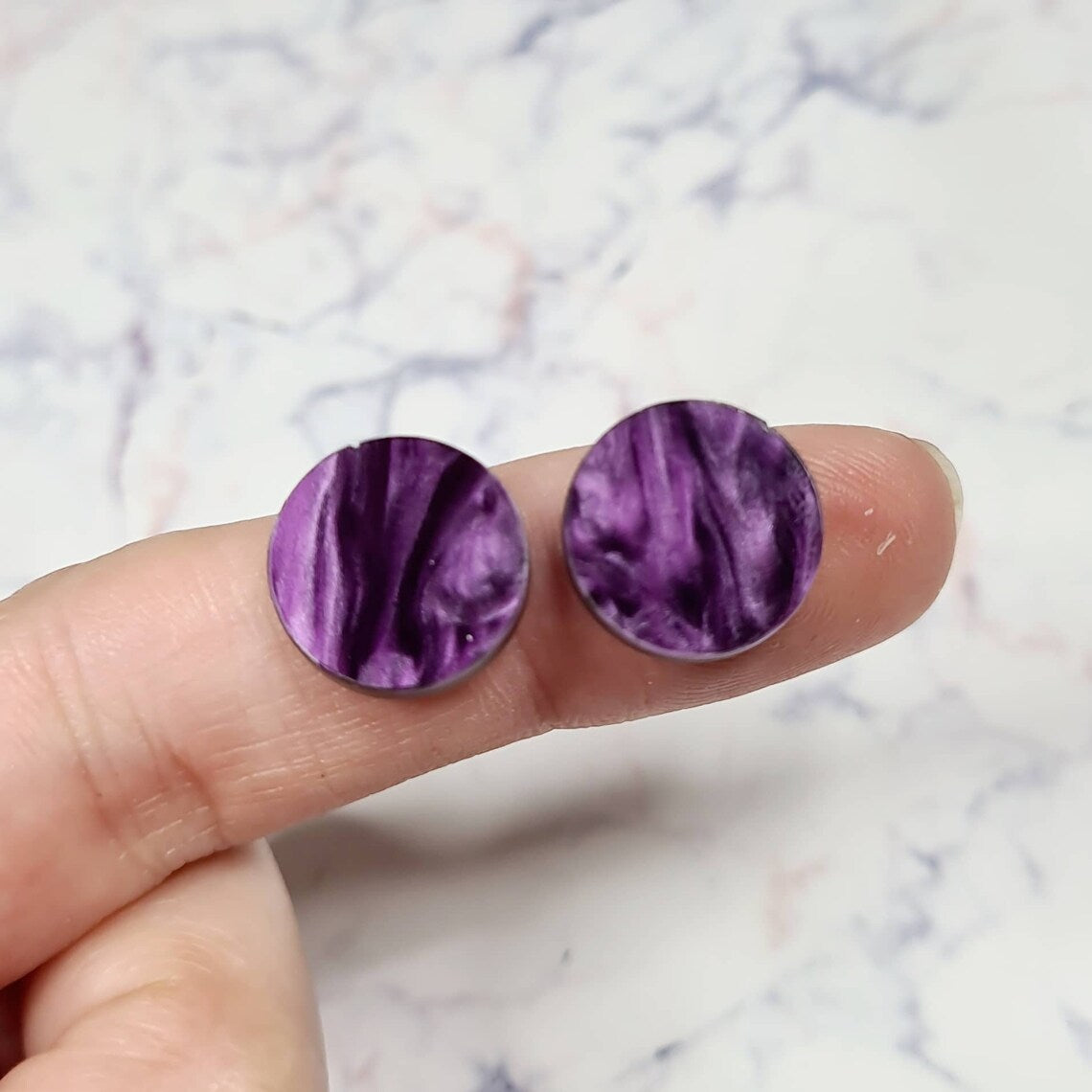 14mm DEEP PURPLE MARBLE Acrylic Toppers/Studs