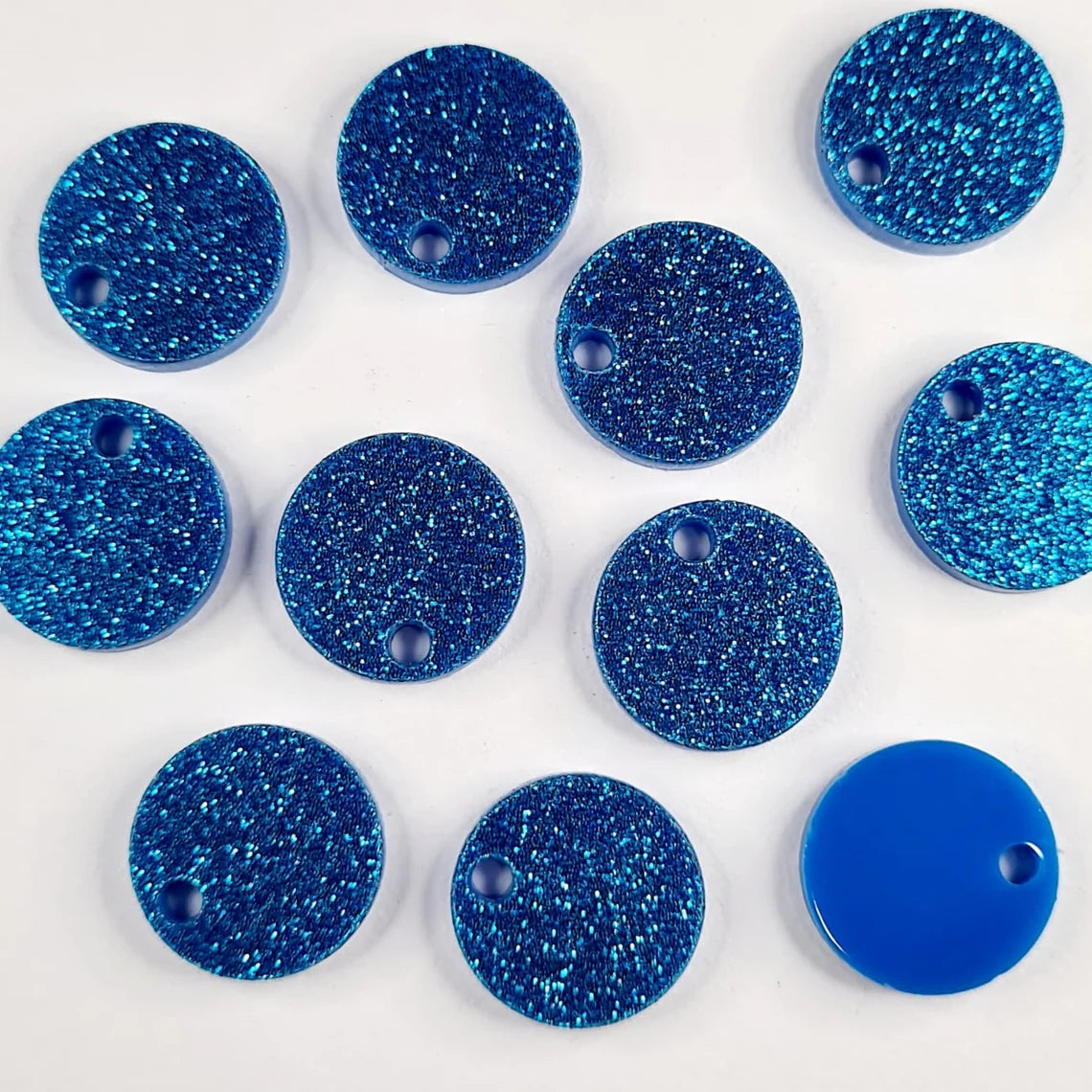 14mm SKY BLUE GLITTER Acrylic Toppers/Studs