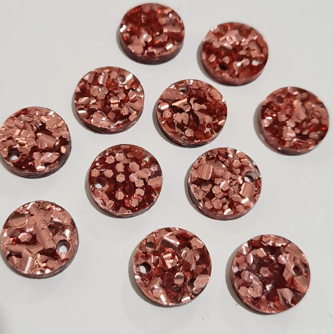 14mm CHUNKY ROSE GOLD GLITTER Acrylic Toppers/Studs