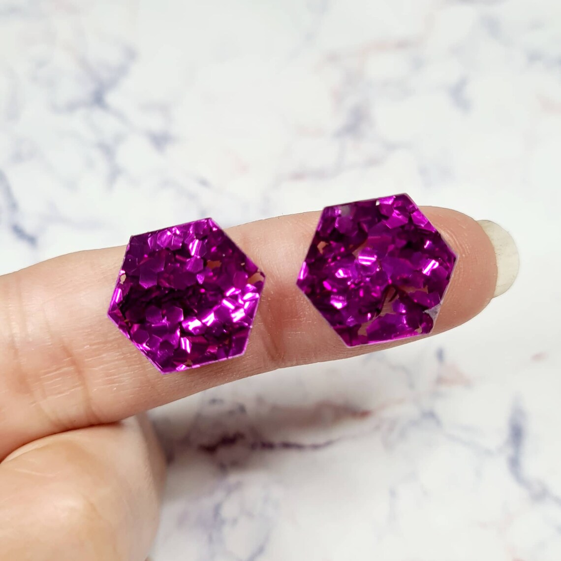 14mm CHUNKY BERRY GLITTER Acrylic HEXAGONS