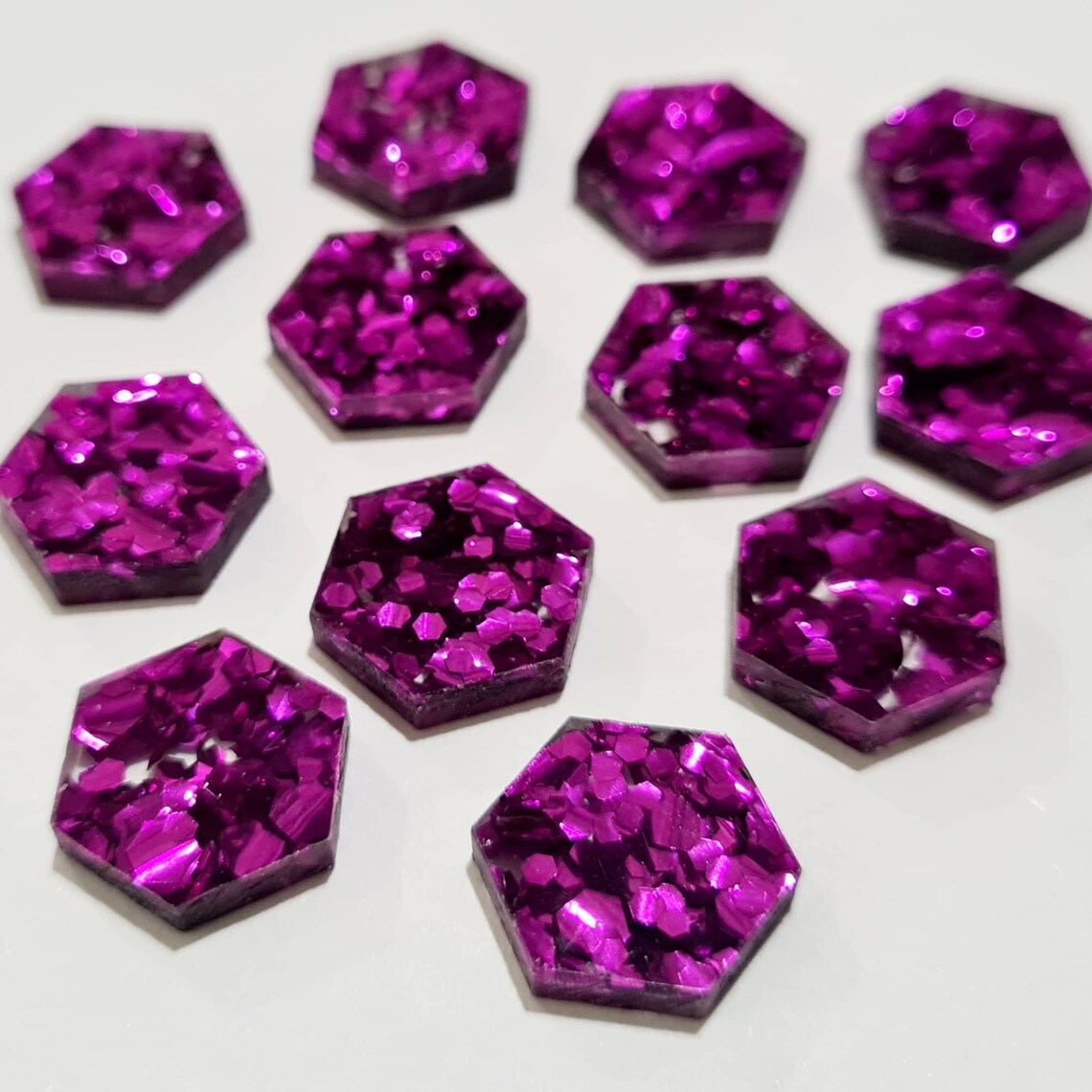 14mm CHUNKY BERRY GLITTER Acrylic HEXAGONS