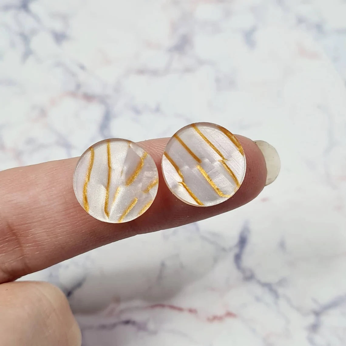 14mm WHITE & GOLD TUNNEL FOIL Acrylic Toppers/Studs