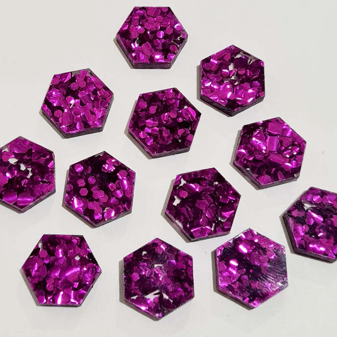 14mm CHUNKY BERRY GLITTER Acrylic HEXAGONS