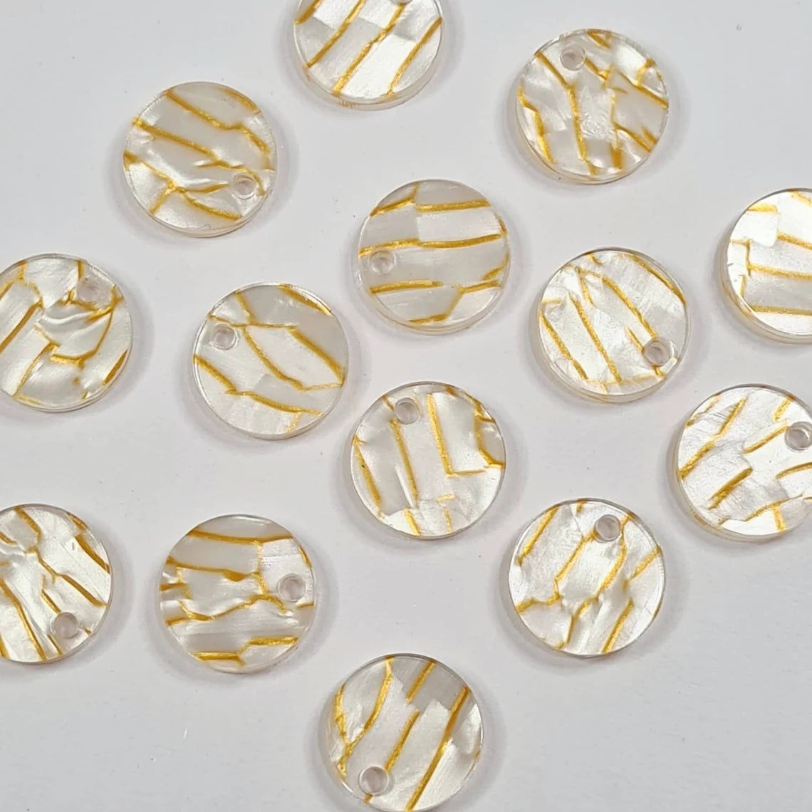 14mm WHITE & GOLD TUNNEL FOIL Acrylic Toppers/Studs