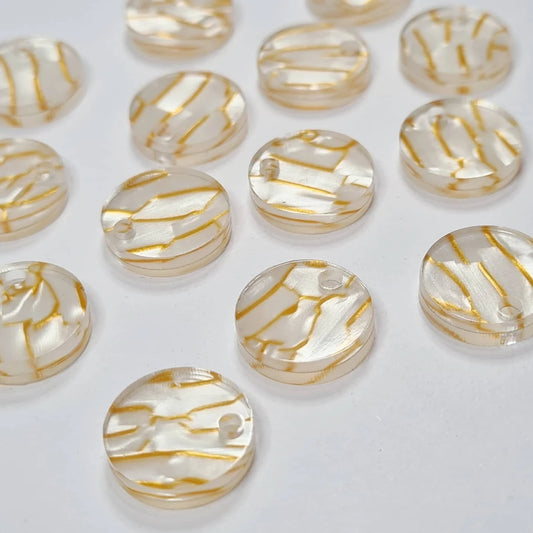 14mm WHITE & GOLD TUNNEL FOIL Acrylic Toppers/Studs