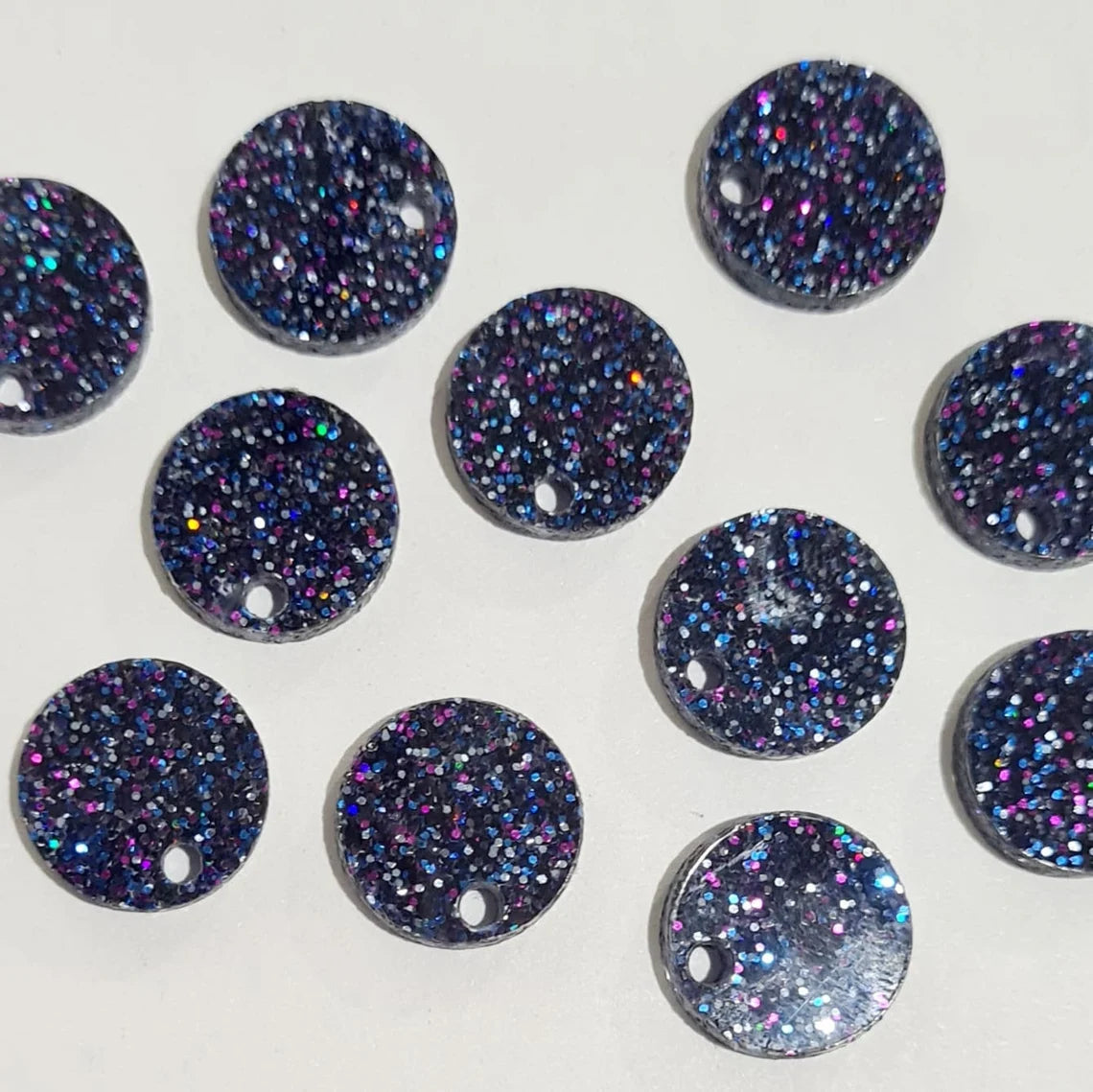 14mm HOLOGRAPHIC BLUE GLITTER Acrylic Toppers/Studs