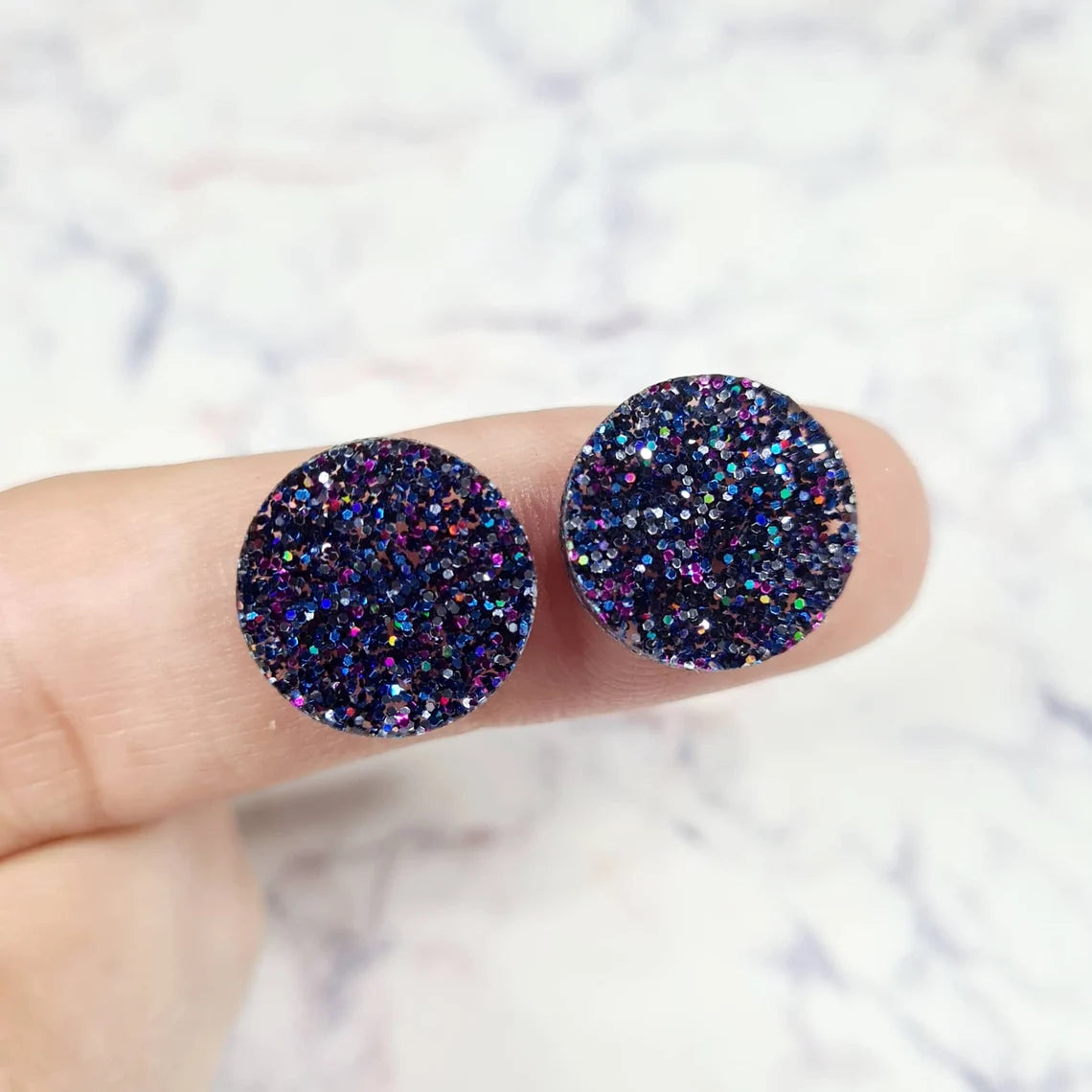 14mm HOLOGRAPHIC BLUE GLITTER Acrylic Toppers/Studs