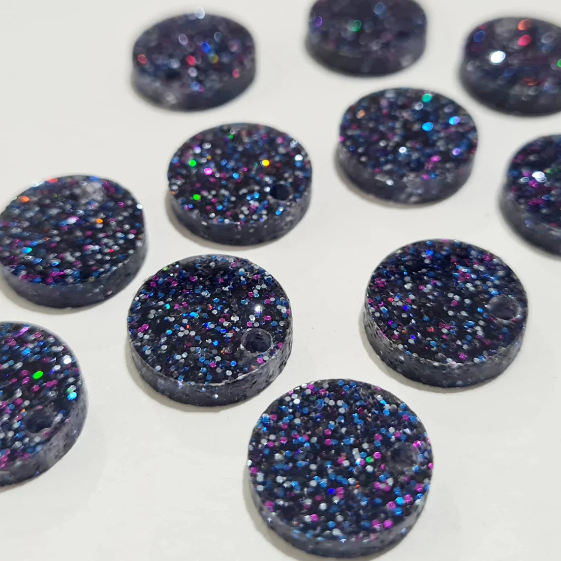 14mm HOLOGRAPHIC BLUE GLITTER Acrylic Toppers/Studs