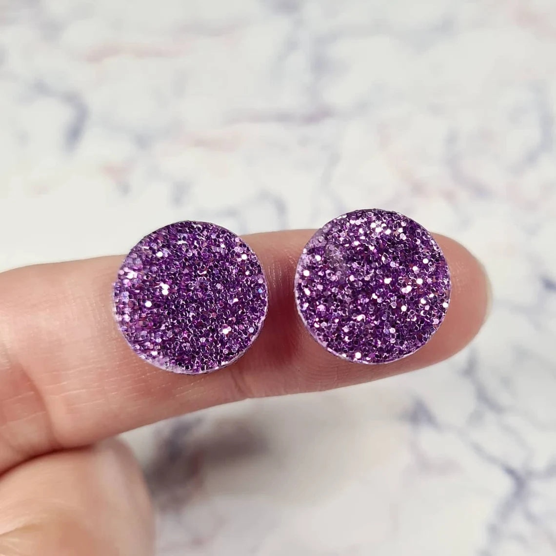 14mm LIGHT PURPLE GLITTER Acrylic Toppers/Studs