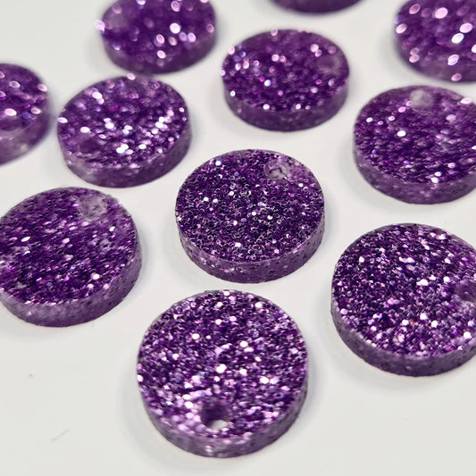 14mm LIGHT PURPLE GLITTER Acrylic Toppers/Studs