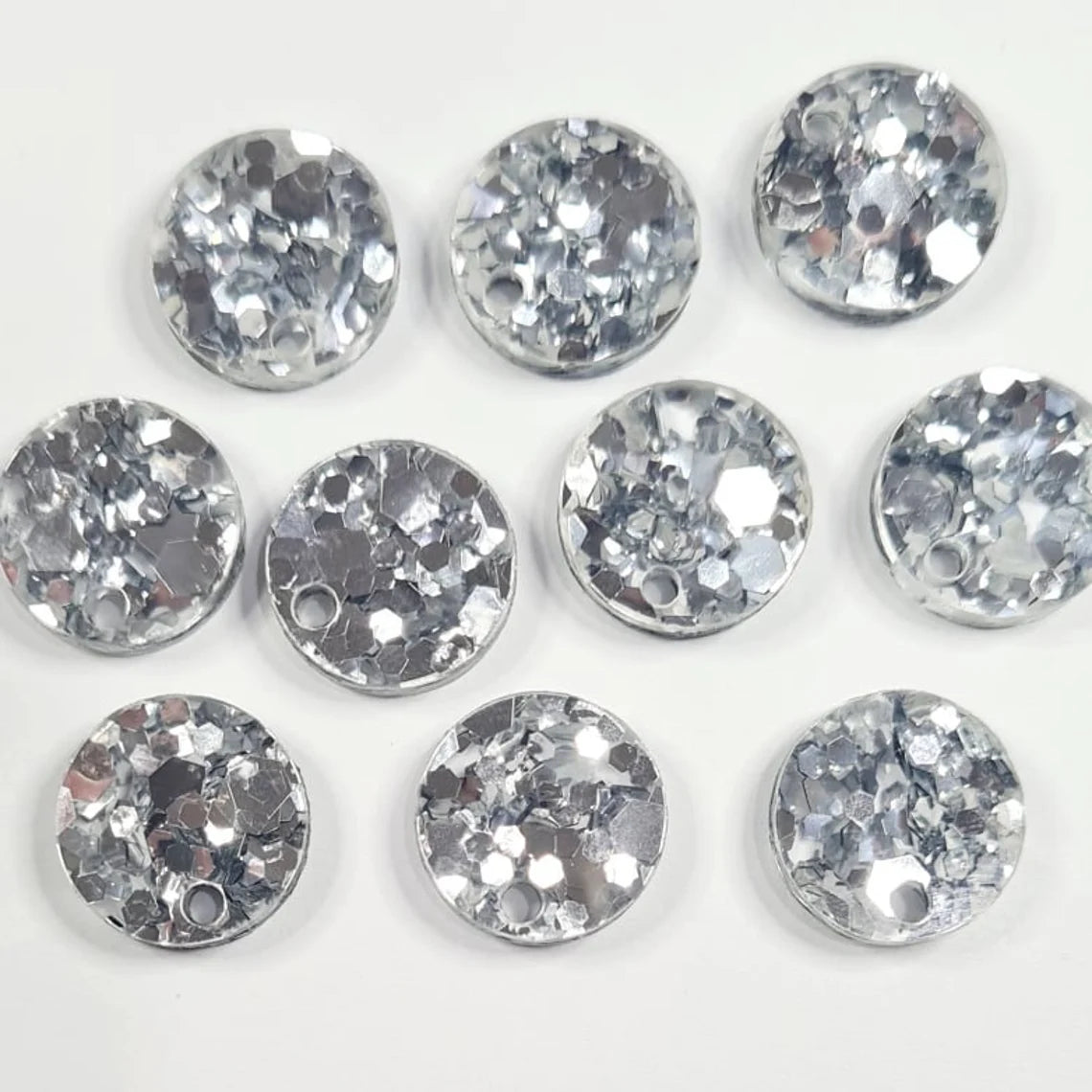 14mm CHUNKY SILVER GLITTER Acrylic Toppers/Studs