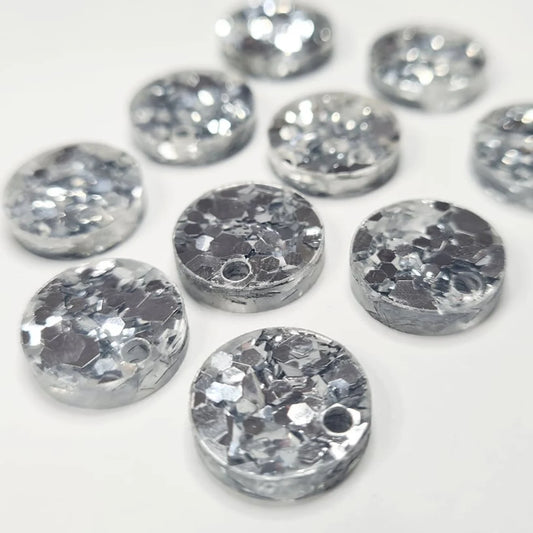 14mm CHUNKY SILVER GLITTER Acrylic Toppers/Studs