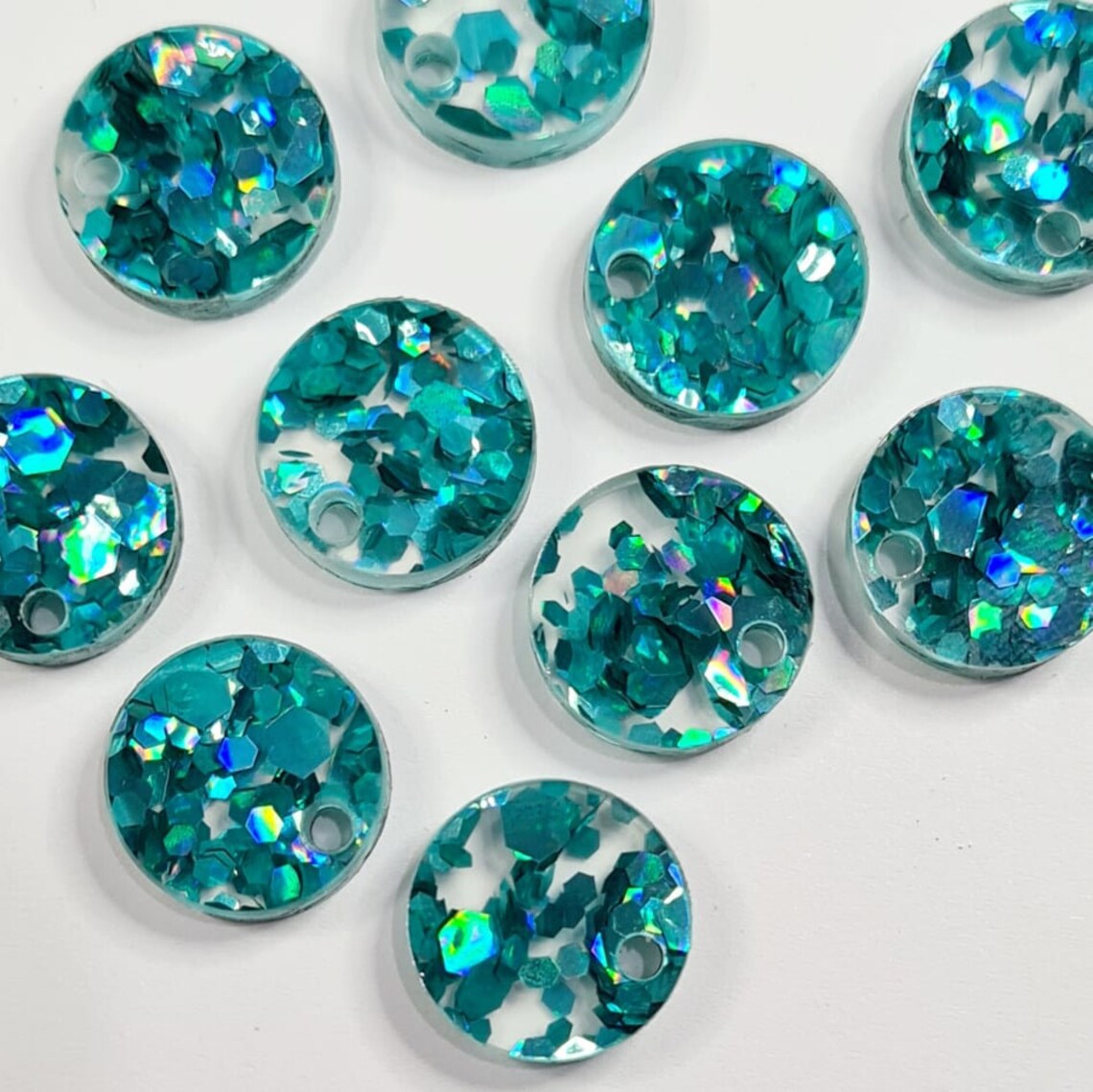 14mm CHUNKY TURQUOISE GLITTER Acrylic Toppers/Studs