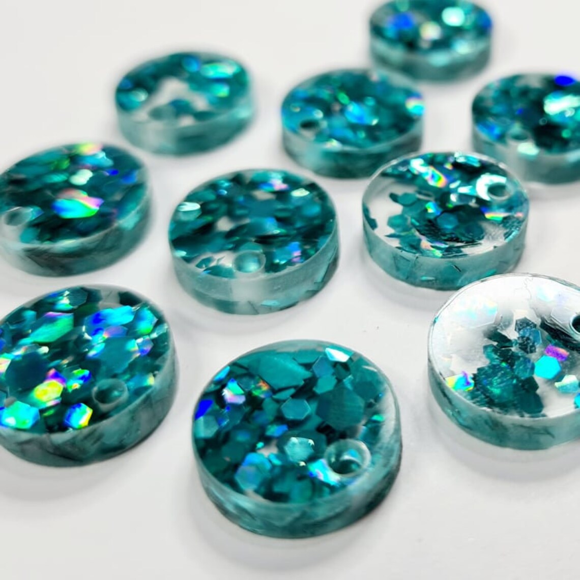 14mm CHUNKY TURQUOISE GLITTER Acrylic Toppers/Studs