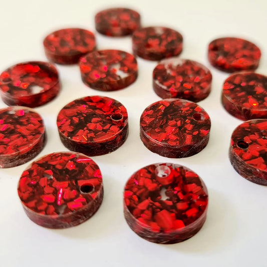 14mm CHUNKY RED GLITTER Acrylic Toppers/Studs