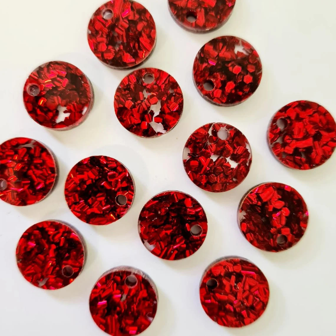 14mm CHUNKY RED GLITTER Acrylic Toppers/Studs