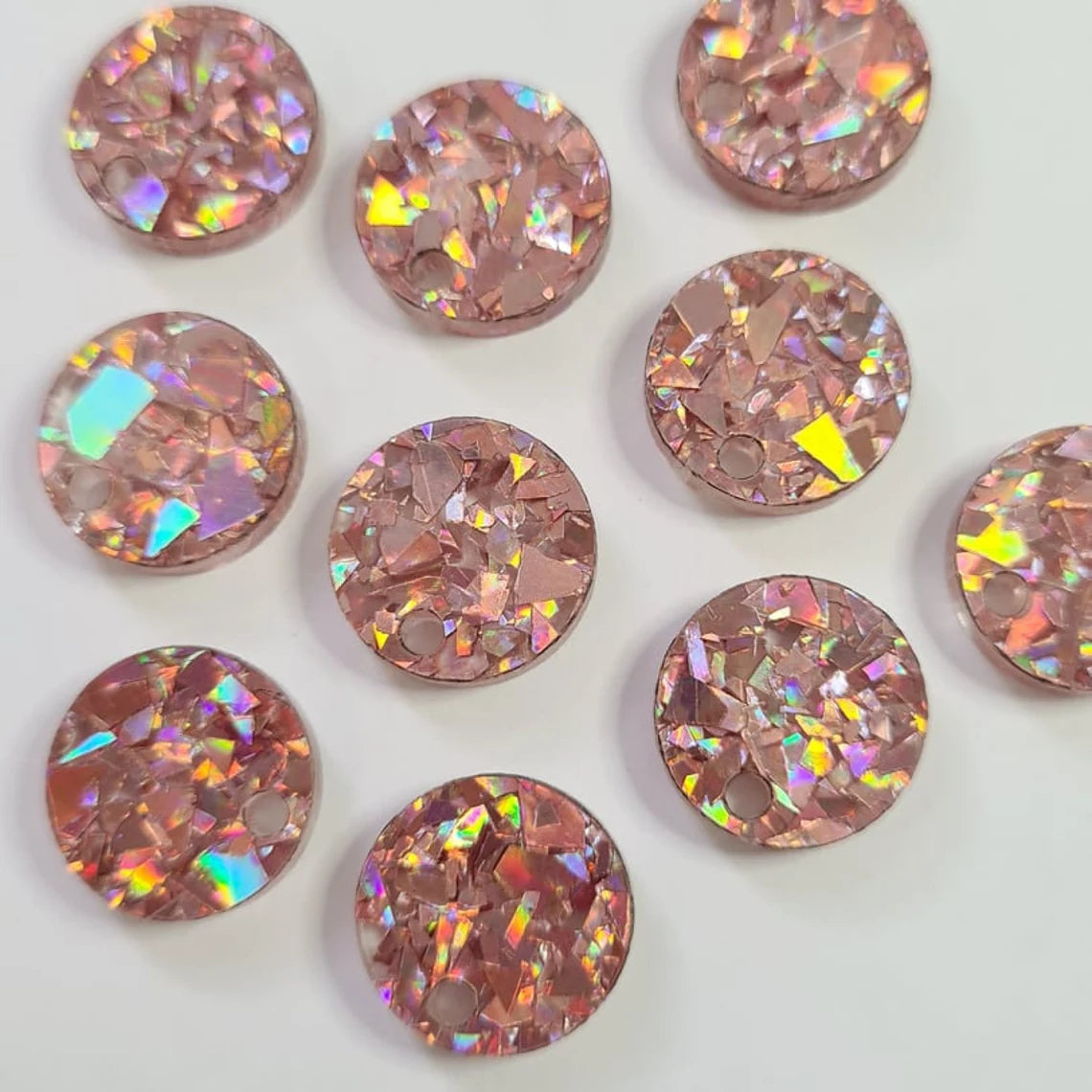 14mm CHUNKY HOLOGRAPHIC ROSE GOLD GLITTER Acrylic Toppers/Studs