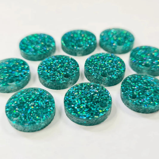 14mm TEAL GLITTER Acrylic Toppers/Studs