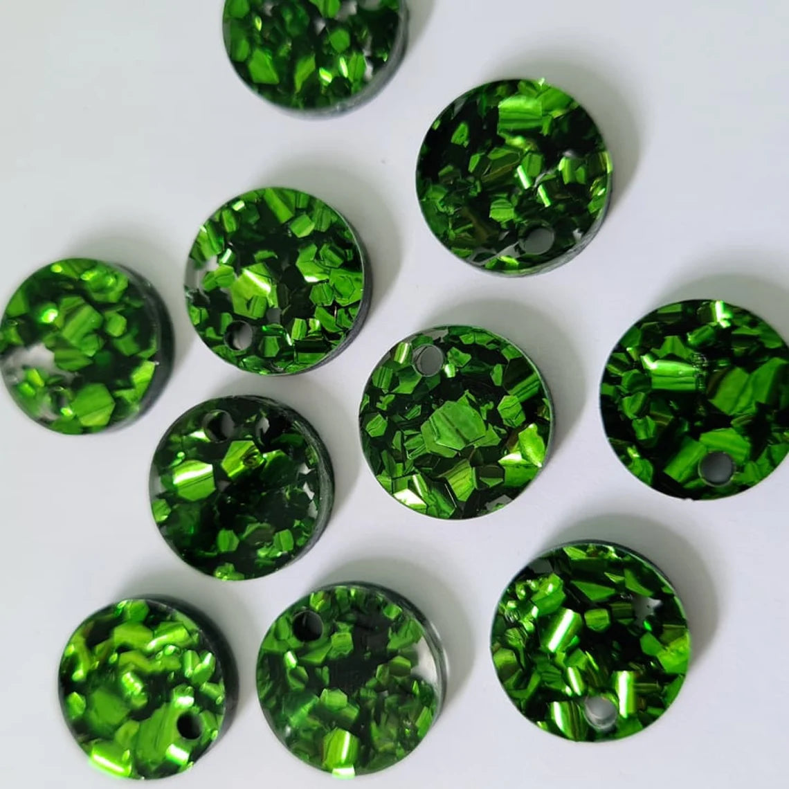 14mm CHUNKY GREEN GLITTER Acrylic Toppers/Studs