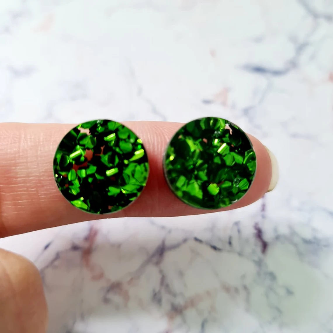 14mm CHUNKY GREEN GLITTER Acrylic Toppers/Studs