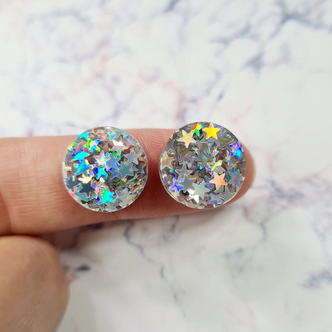 14mm CHUNKY STAR GLITTER Acrylic Toppers/Studs