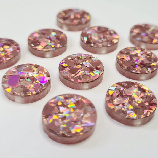 14mm CHUNKY HOLOGRAPHIC ROSE GOLD GLITTER Acrylic Toppers/Studs