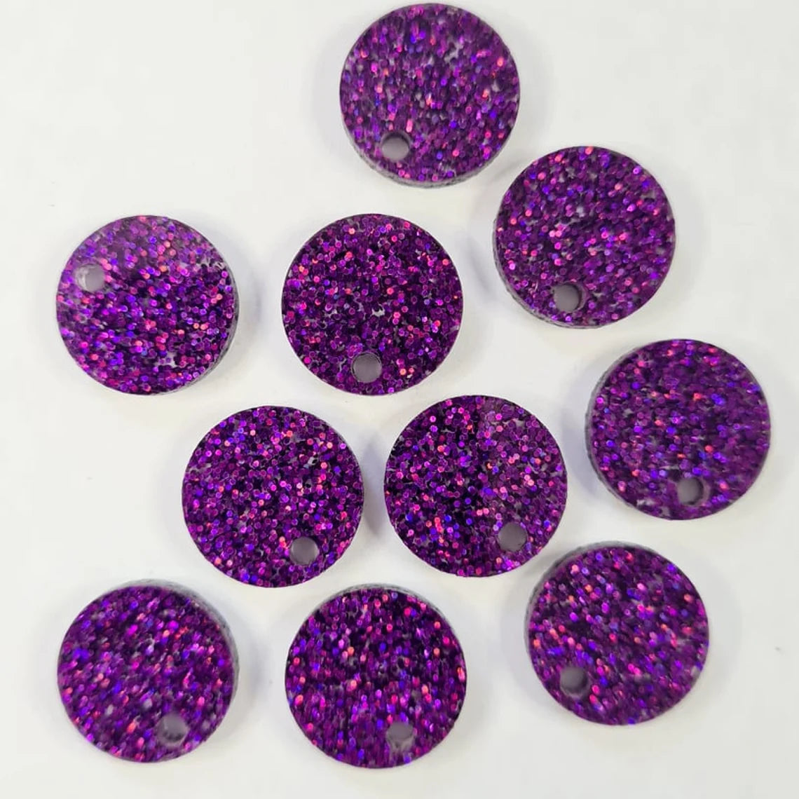 14mm HOLOGRAPHIC PURPLE GLITTER Acrylic Toppers/Studs