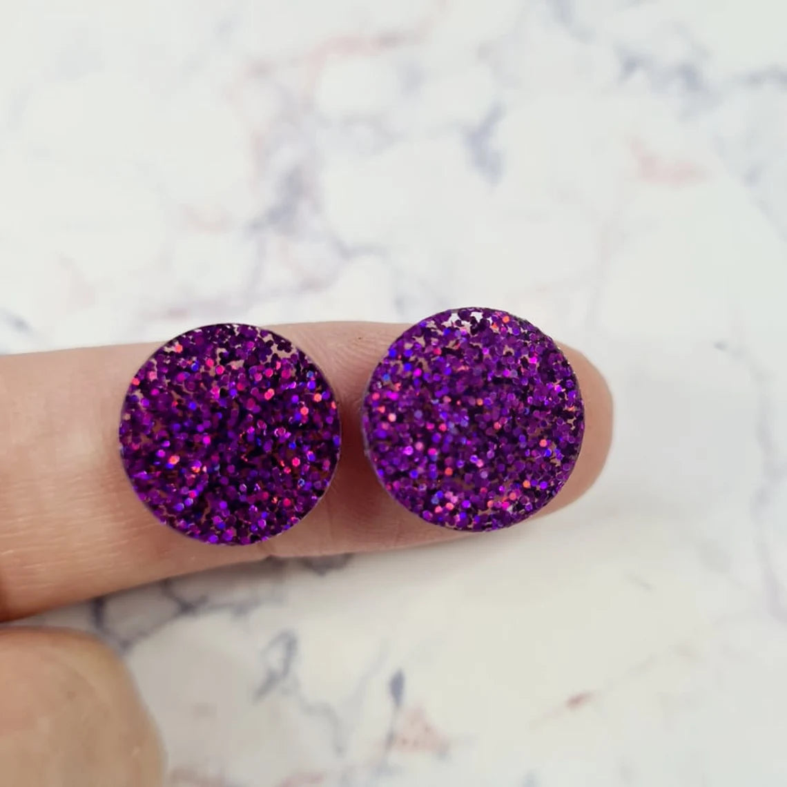 14mm HOLOGRAPHIC PURPLE GLITTER Acrylic Toppers/Studs