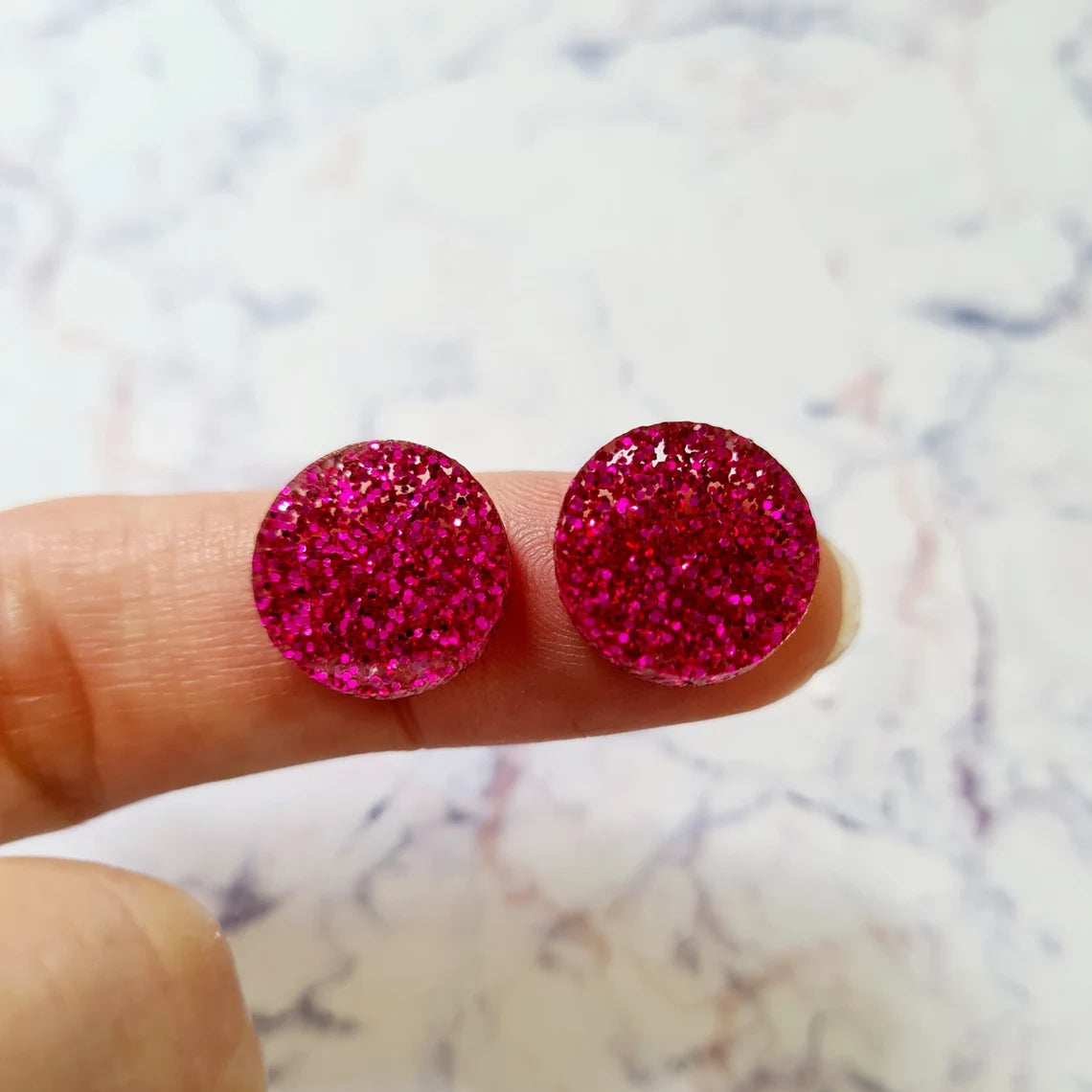 14mm HOT PINK GLITTER Acrylic Toppers/Studs