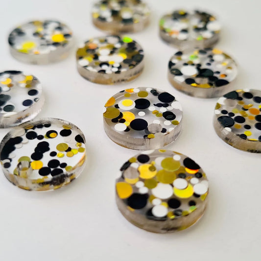 14mm BLACK, WHITE & GOLD BUBBLE GLITTER Acrylic Toppers/Studs