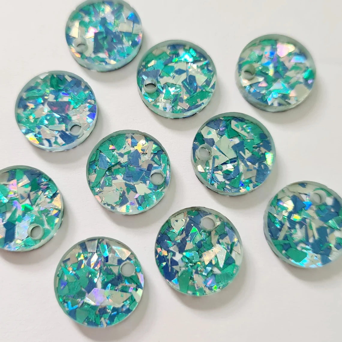 14mm CHUNKY AQUA GLITTER Acrylic Toppers/Studs